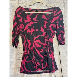 Style & Co. Womens Top Small 3/4 Sleeve Ruched‎ Faux Wrap Abstract Print
